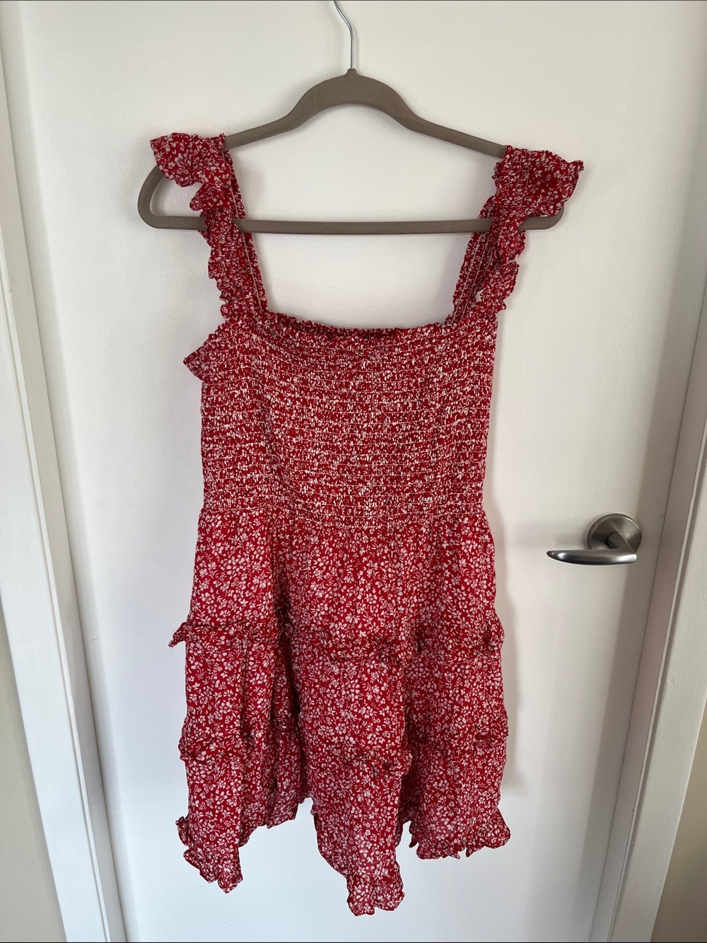 Ever New Red Floral Smocked Sundress with Ruffle Straps